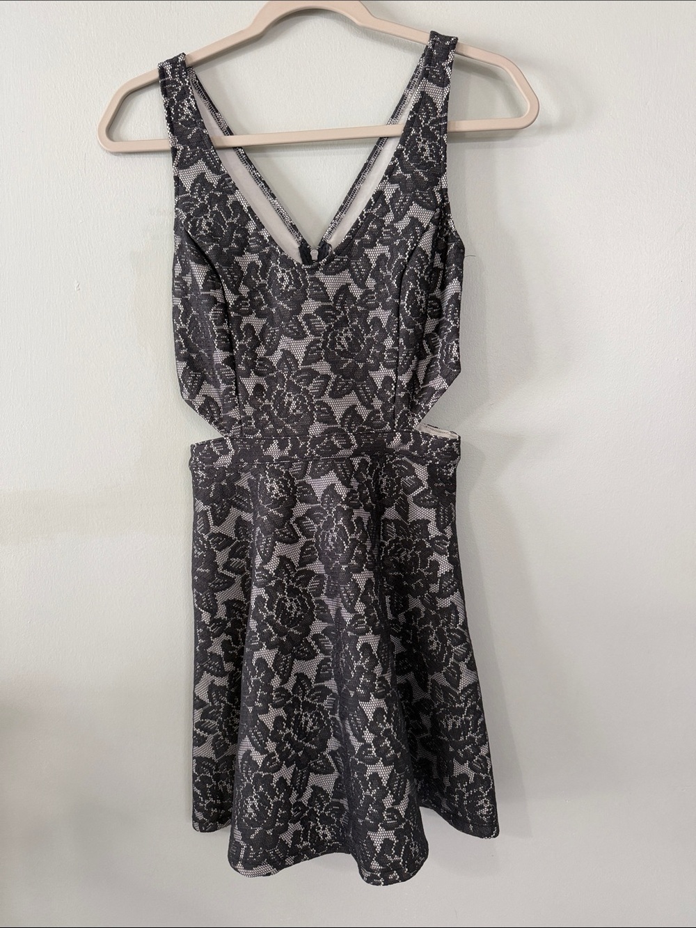 Abercrombie & Fitch Gray Lace-Overlay Fit-and-Flare Mini Dress